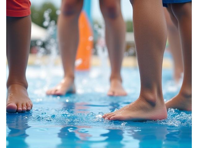 Children playing safely on a modern splash pad