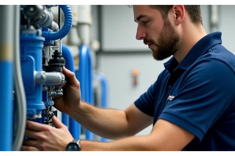 Maintenance technician checking water pump system